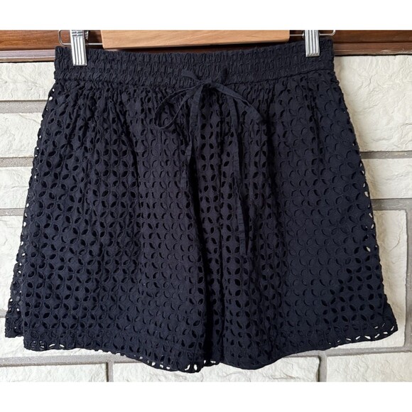 Madewell Black Eyelet Lined Pull On Mini Skirt Pockets Size X Small - Picture 1 of 6